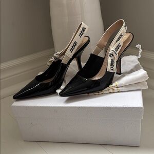 Dior Black Slingback Heels with Patent Finish